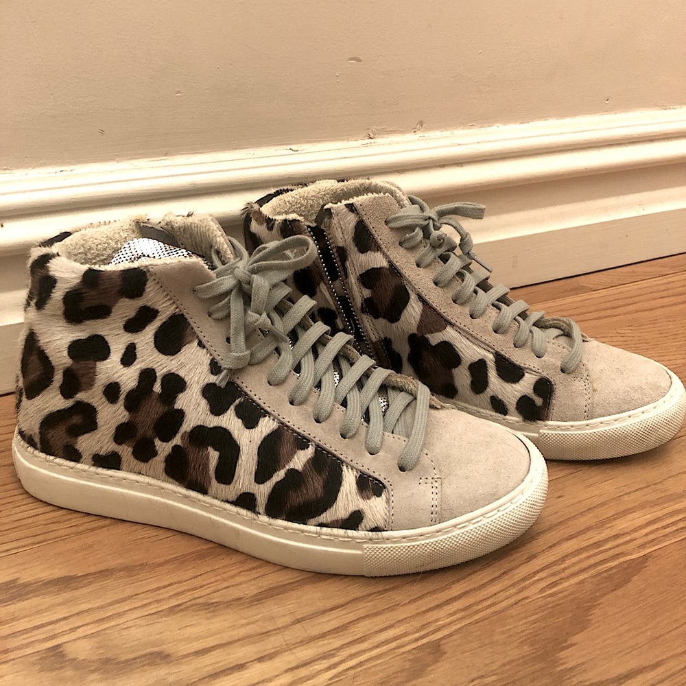 P448 ponyhair cheetah high top sneakers